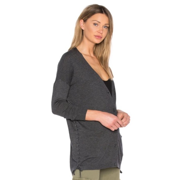 Splendid gray Cashmere button down Cardigan sweater lace up neutral casual - Picture 1 of 12